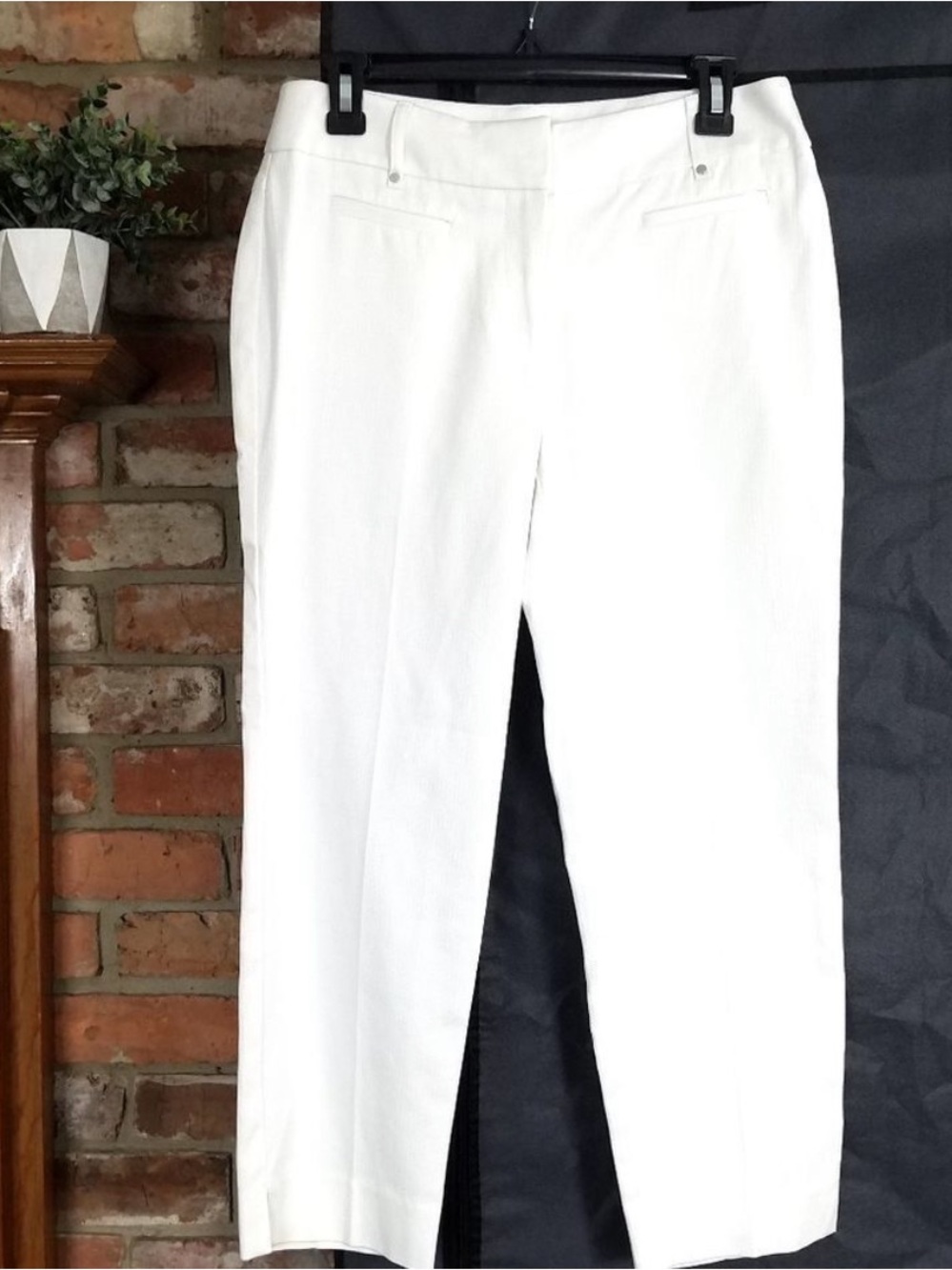 NWT Anne Klein White Cotton Pique Straight Leg Crop Pants Size 2
